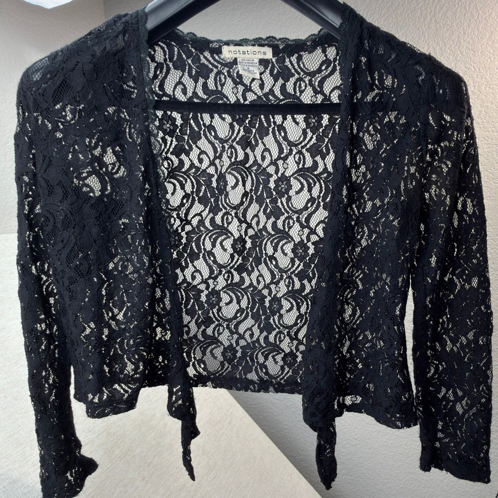 Notations Lace Shrug Womens S Tie Front Black Floral Bolero Cardigan MLAR0002 - Picture 4 of 4